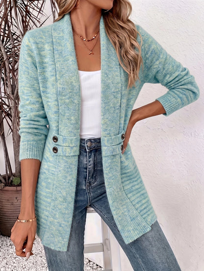 Beautiful Women's Spring/autumn Casual Double-breasted Decorative Belt Cardigan, Shawl and Cinched-waist Design, Versatile Mid-length Open-front Sweater in a Relaxed Style, Elegant and Fashionable Loose Outerwear, Perfect for Daily Commutes or Casual