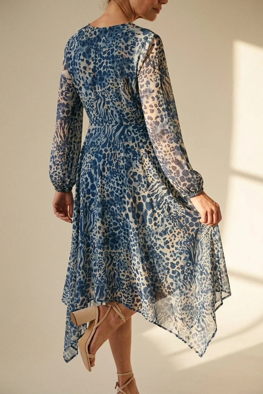 Animal Print Sheer Hanky Hem Midi Dress — variant_front