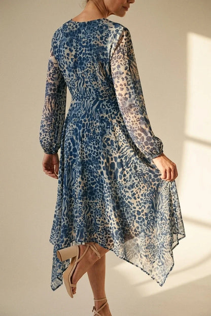 Animal Print Sheer Hanky Hem Midi Dress — variant_front