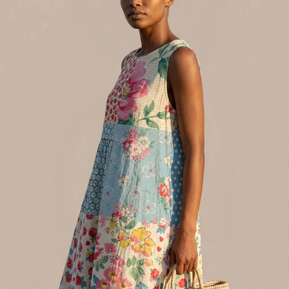 Loose Fit Dress With Lightweight Fabric Sleeveless Midi