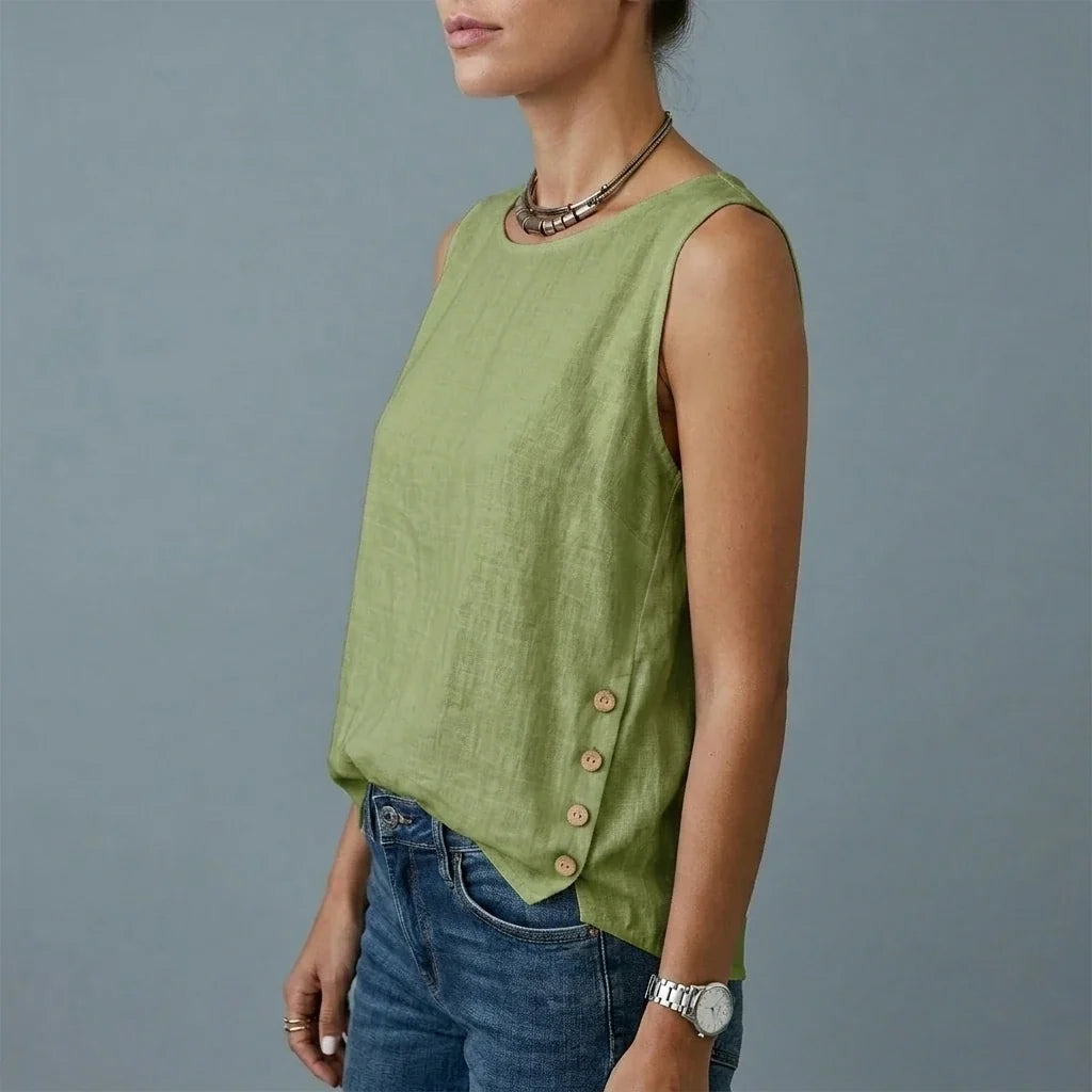 Casual Linen Tank Top with Button Side Detail — variant_front
