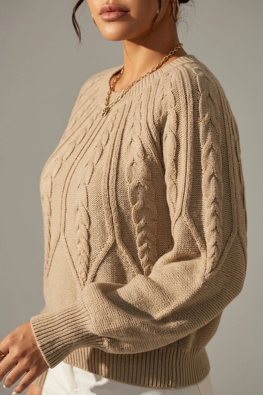Women's Cable-Knit Cropped Jumper with Lantern Sleeves — variant_front