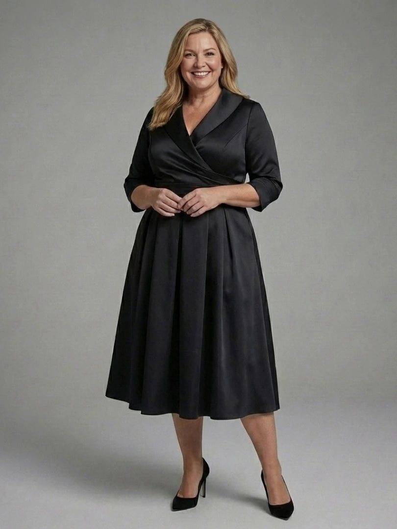 Genevieve | Three-Quarter Sleeve Wrap Bodice Midi Dress