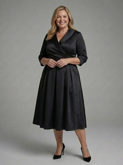 Genevieve | Three-Quarter Sleeve Wrap Bodice Midi Dress