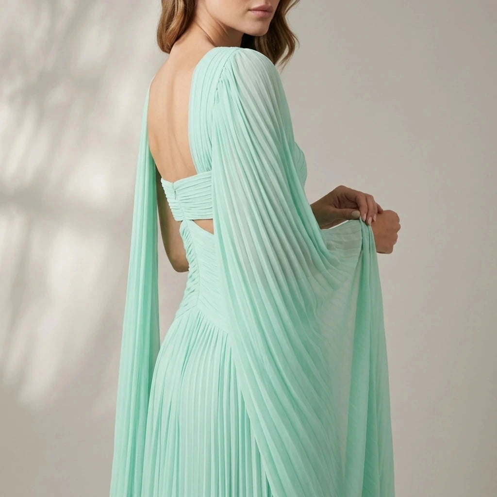Ethereal Chiffon Drape Maxi Dress One-Shoulder Ruched Waist High Slit