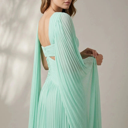 Ethereal Chiffon Drape Maxi Dress One-Shoulder Ruched Waist High Slit