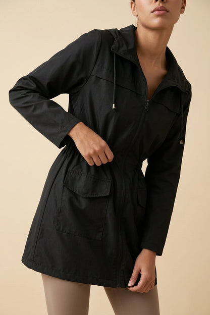 Hooded Lightweight Rain Jacket with Elasticated Waist — variant_front