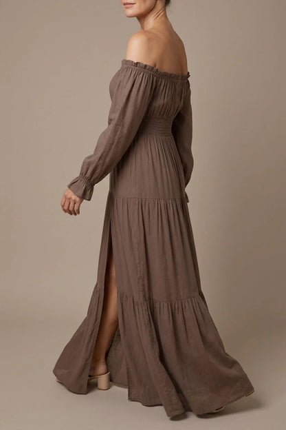 Aveline | Off Shoulder Long Sleeve Smocked Maxi Dress — variant_front