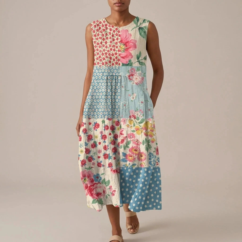 Loose Fit Dress With Lightweight Fabric Sleeveless Midi