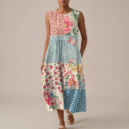 Loose Fit Dress With Lightweight Fabric Sleeveless Midi