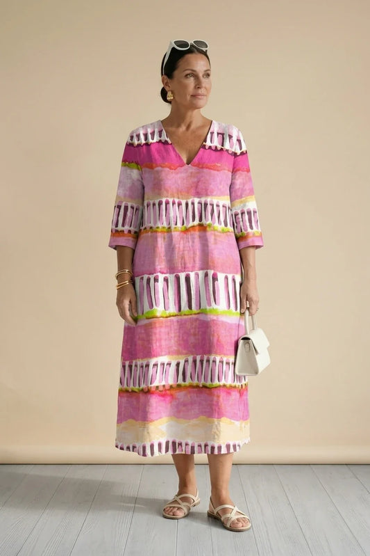 Calla | Easy Flow Patterned Stripe Midi Dress — variant_front