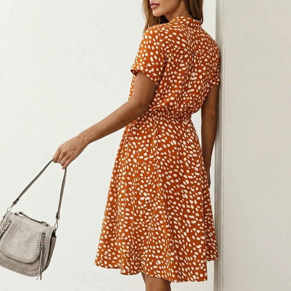 Women's Midi Dress with Button Front and Drawstring Waist — variant_front