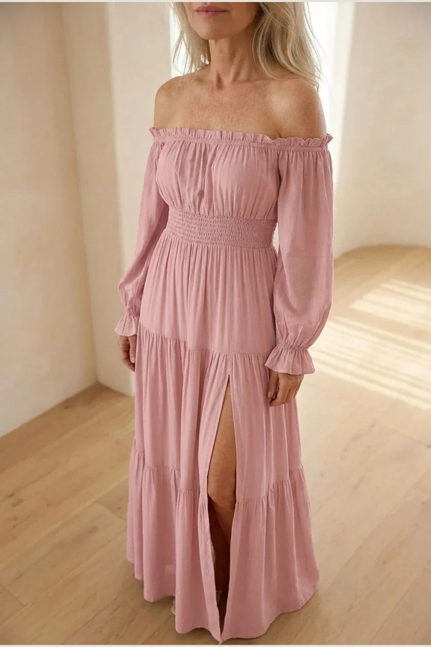 Aveline | Off Shoulder Long Sleeve Smocked Maxi Dress — variant_front