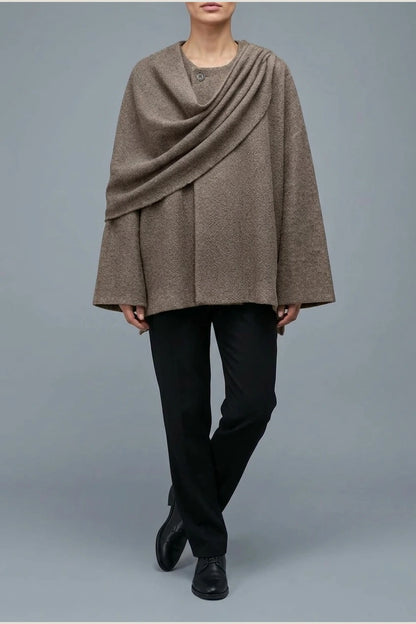 Women's Oversized Cape Coat with Textured Finish — variant_front