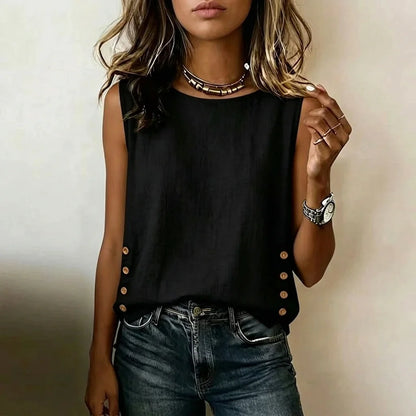 Casual Linen Tank Top with Button Side Detail — variant_front