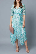 Wrap Sheer Animal Print Tie Waist Midi Dress