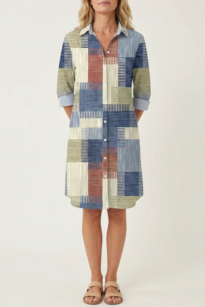 Aurelia | Patchwork Button Front Shirt Dress — variant_front