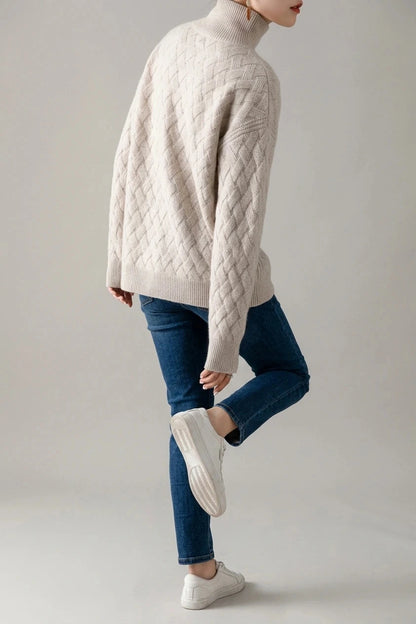 Cozy Oversized Turtleneck Sweater Cable Knit Chunky Jumper Relaxed Long Sleeve