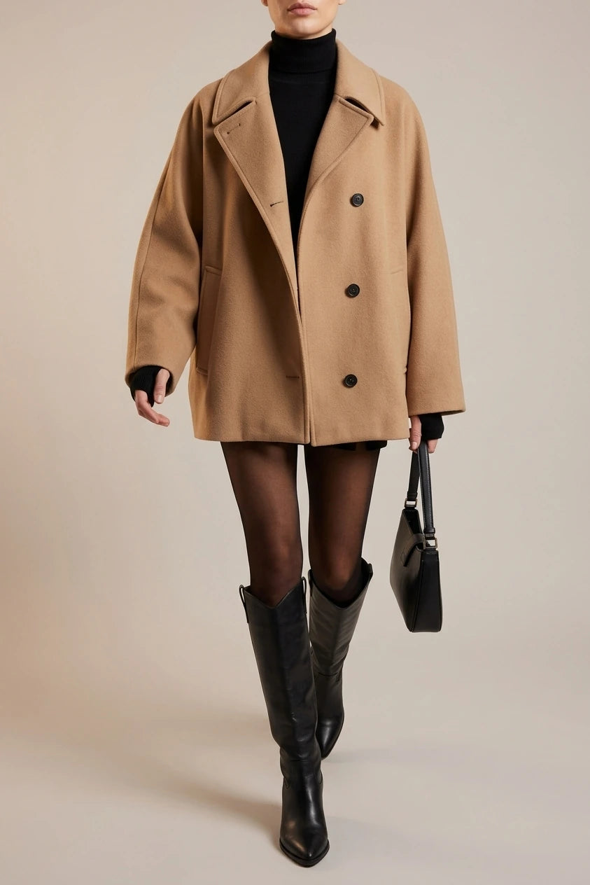 Women's Oversized Single-Breasted Wool Coat Short Fit — variant_front