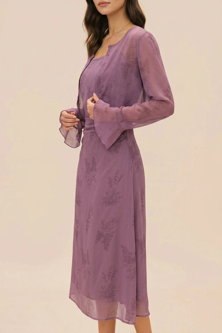 Purple Floral Ruched Slip Midi Dress — variant_front