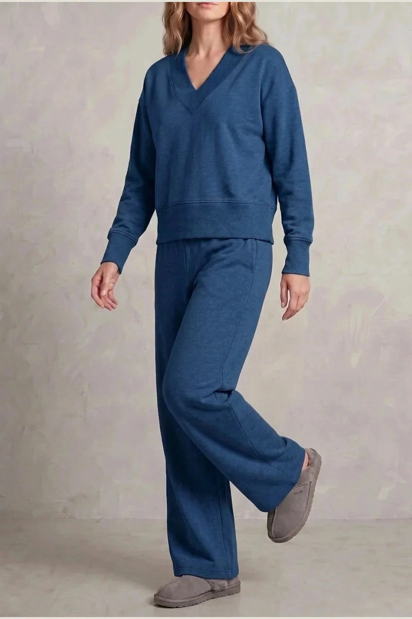 Relaxed Fit V Neck Sweat Top and Allia Wide Leg Lounge Set