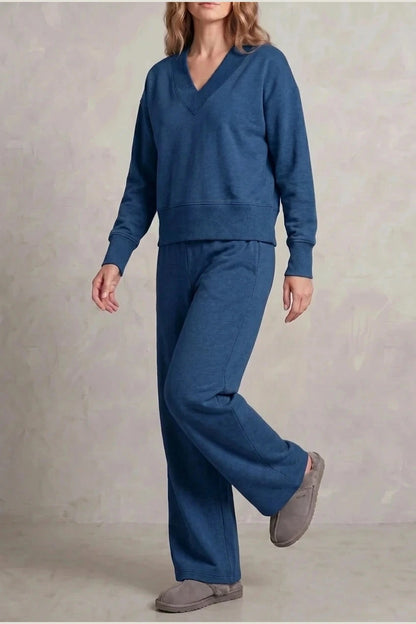 Relaxed Fit V Neck Sweat Top and Allia Wide Leg Lounge Set