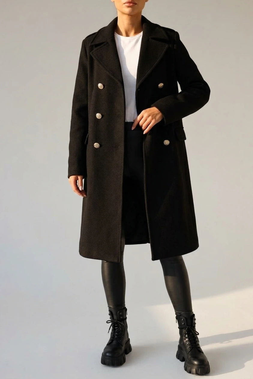 Women's Double-Breasted Wool Coat Gold Button Detail — variant_front