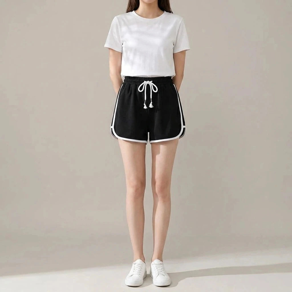 Drawstring Striped High Waist Sport Shorts