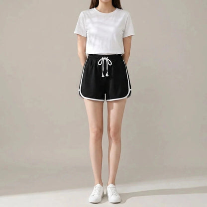 Drawstring Striped High Waist Sport Shorts