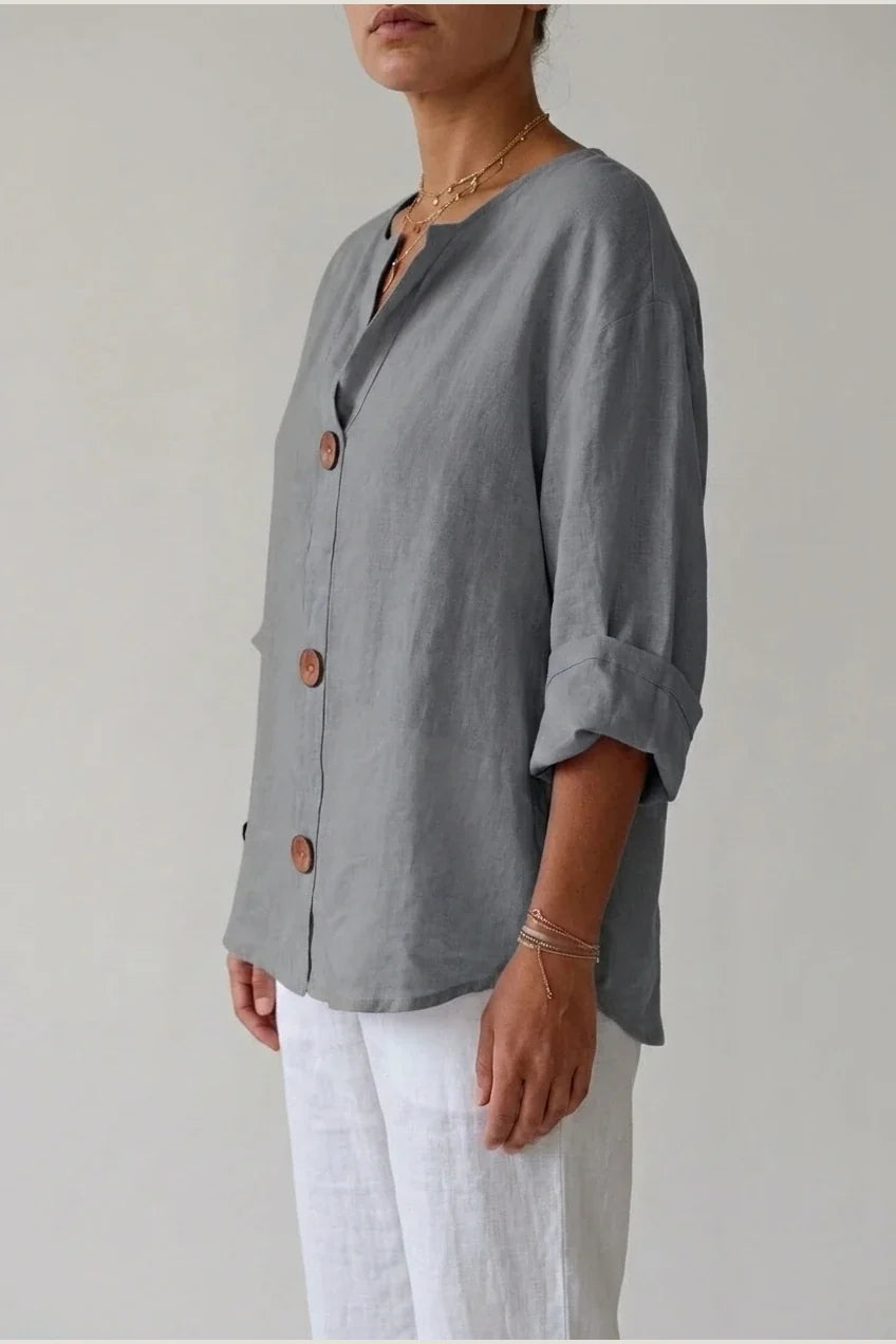 Polyester Relaxed Fit Blouse Button Front Tunic — variant_front