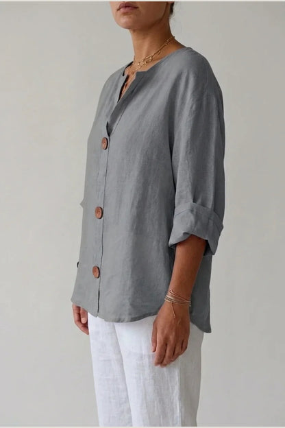 Polyester Relaxed Fit Blouse Button Front Tunic — variant_front