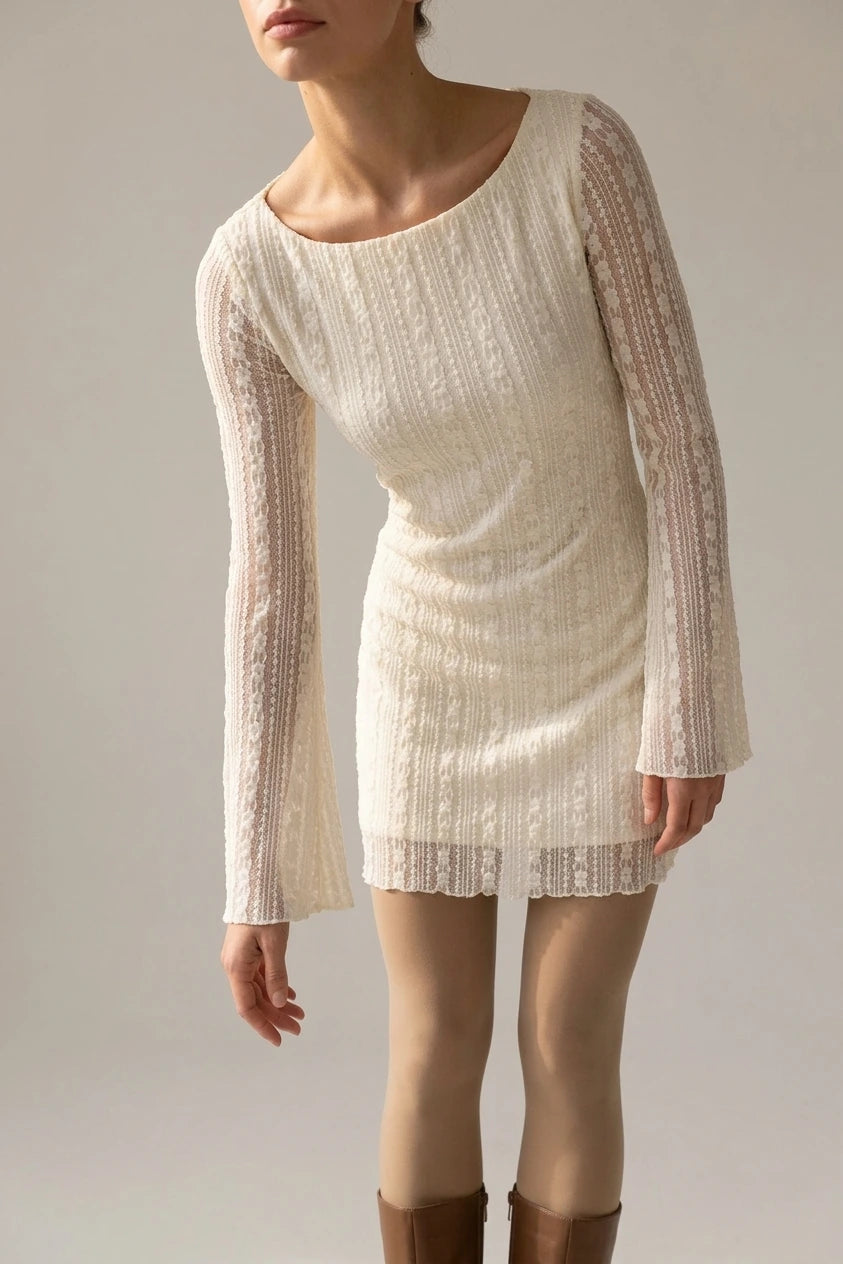 Apricot Lace Bell Sleeve Mini Dress — variant_front