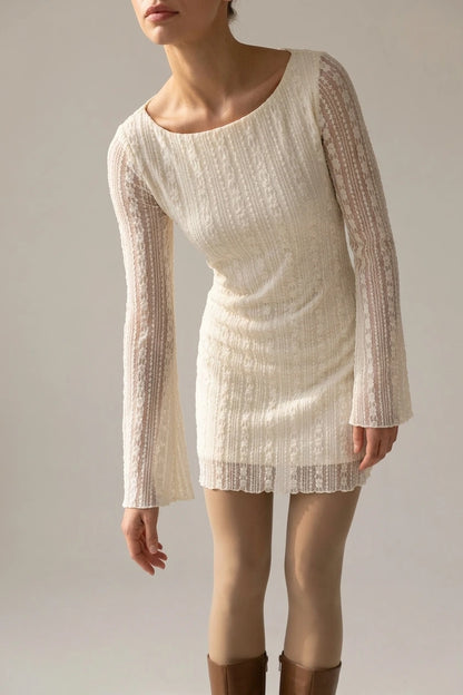Apricot Lace Bell Sleeve Mini Dress — variant_front