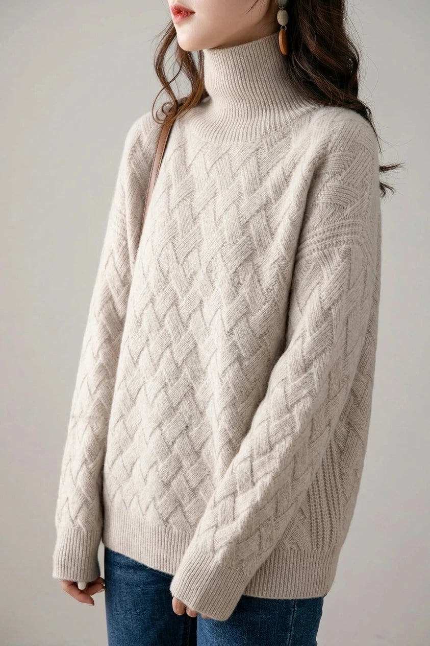 Cozy Oversized Turtleneck Sweater Cable Knit Chunky Jumper Relaxed Long Sleeve