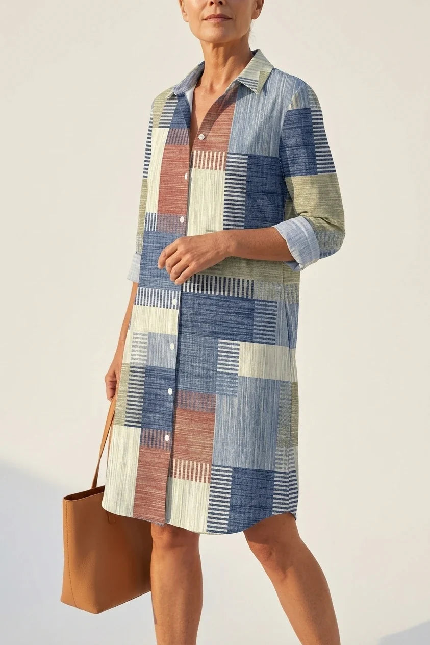 Aurelia | Patchwork Button Front Shirt Dress — variant_front