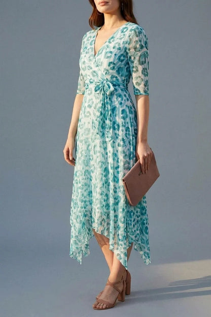 Animal Print Sheer Tie Waist Midi Dress — variant_front