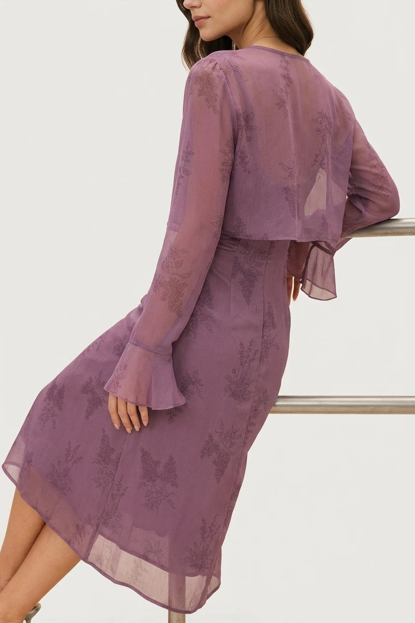 Purple Floral Ruched Slip Midi Dress — variant_front