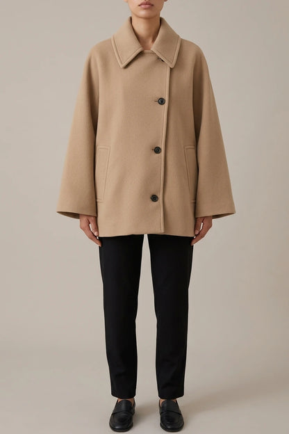 Women's Oversized Button-Front Coat with Collar — variant_front