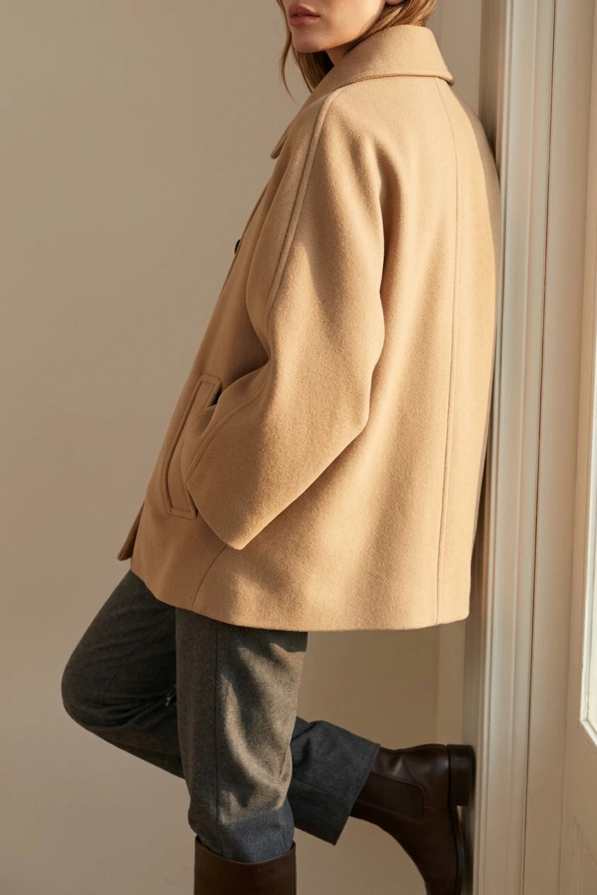 Women's Oversized Button-Front Coat with Collar — variant_front