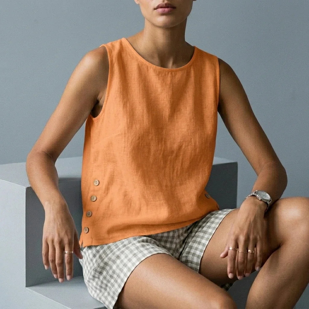 Casual Linen Tank Top with Button Side Detail — variant_front