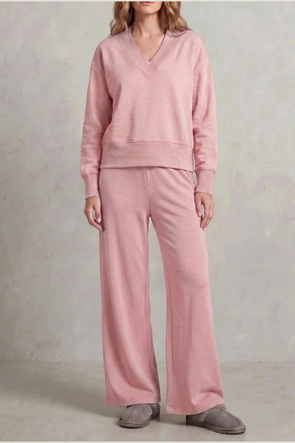 Relaxed Fit V Neck Sweat Top and Allia Wide Leg Lounge Set
