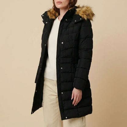 Hooded Faux Fur Trim Longline Jacket — variant_front