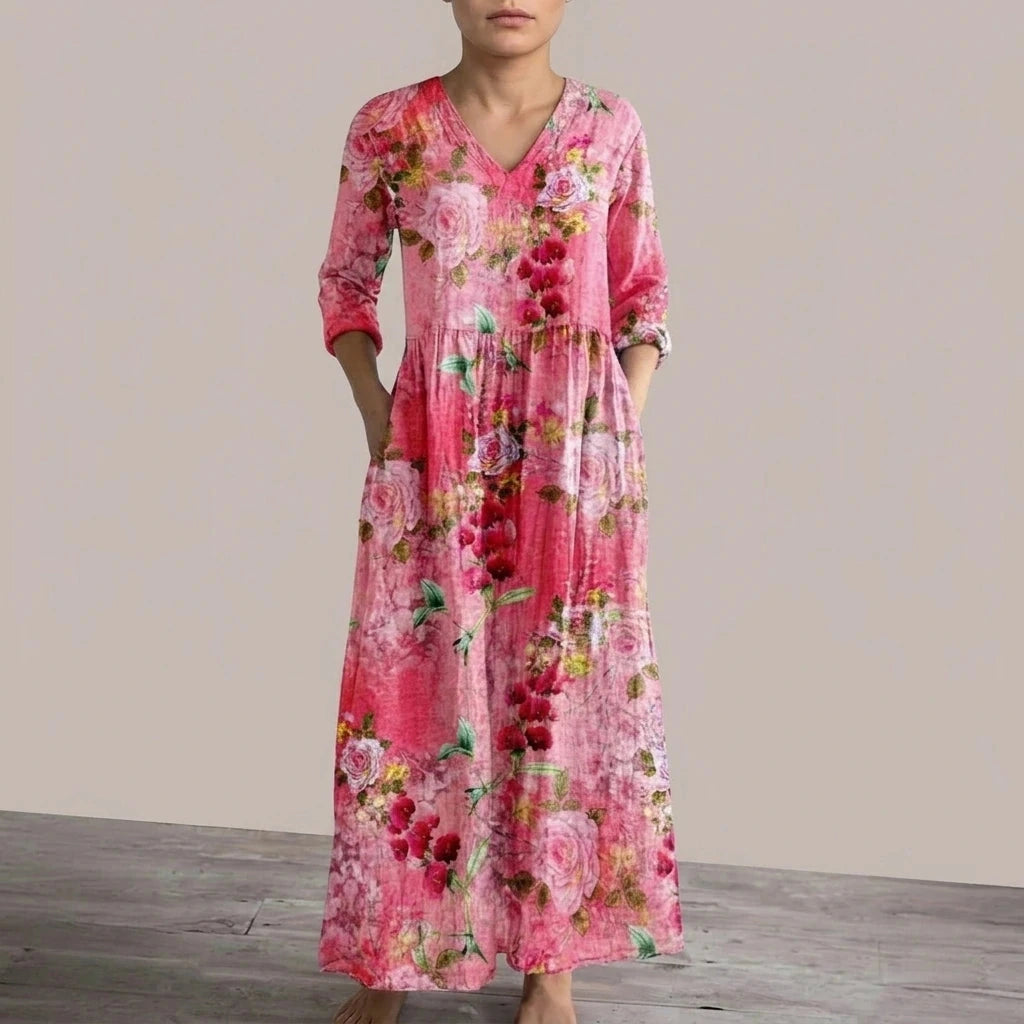 Floral V-Neck Lightweight Day Maxi Dress