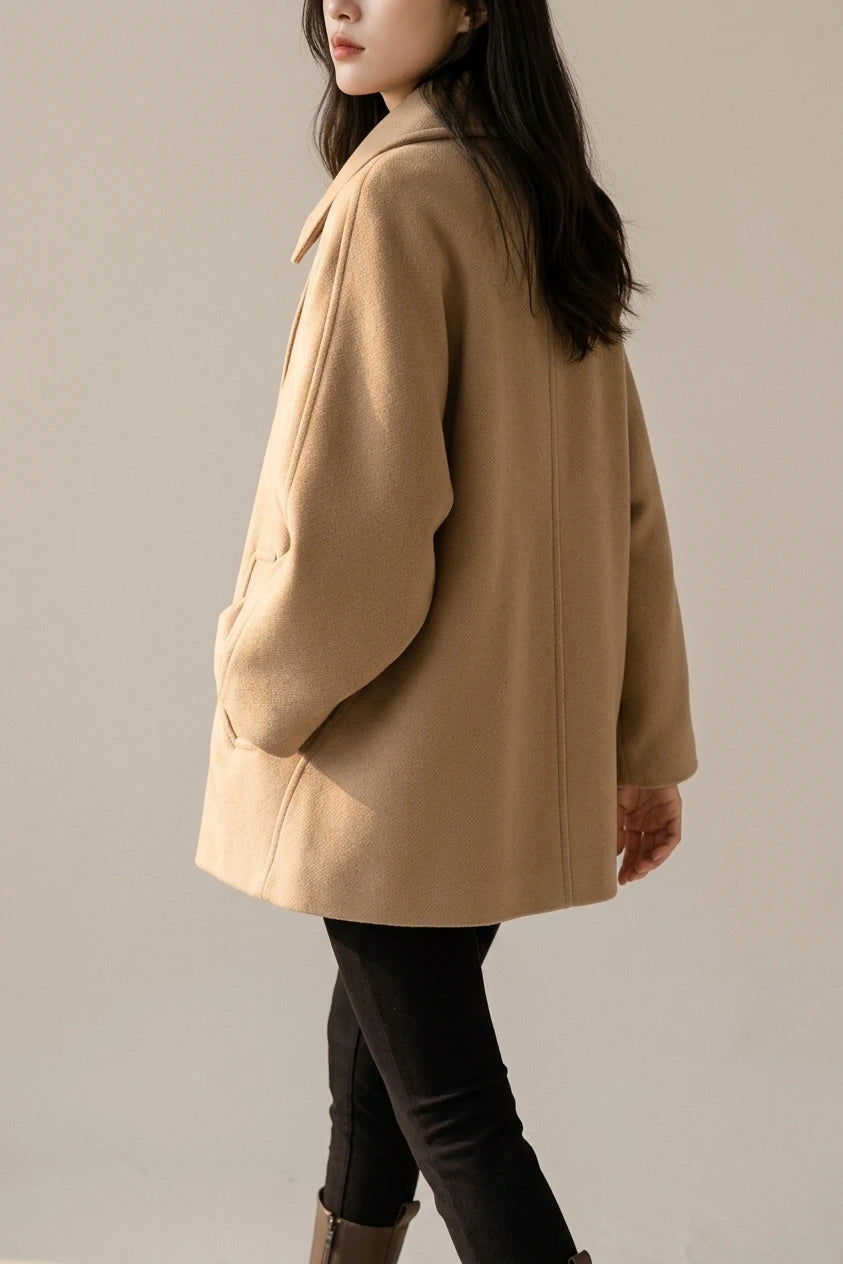 Women's Oversized Button-Front Coat with Collar — variant_front