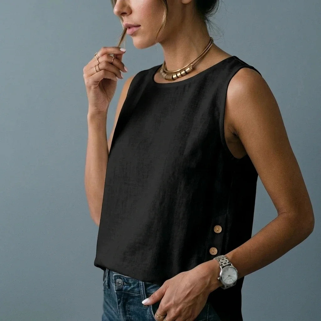 Casual Linen Tank Top with Button Side Detail — variant_front