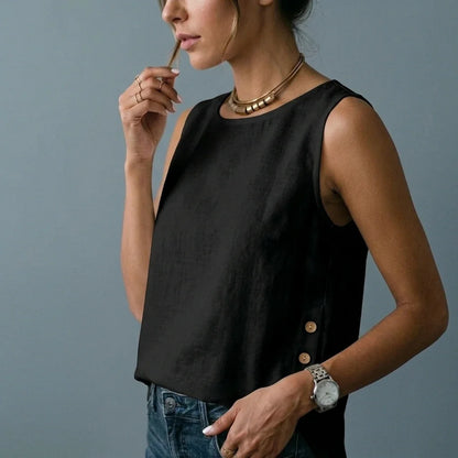Casual Linen Tank Top with Button Side Detail — variant_front