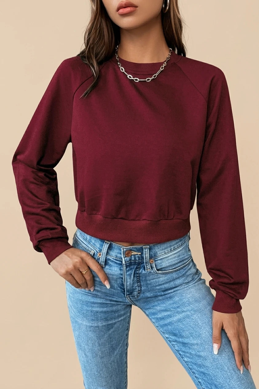 Cropped Sweatshirt with Crew Neck and Raglan Sleeves — variant_front