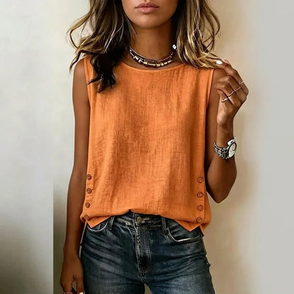 Casual Linen Tank Top with Button Side Detail — variant_front