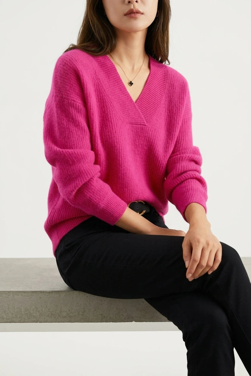 Soft V-Neck Knit Sweater with Ribbed Trim — variant_front