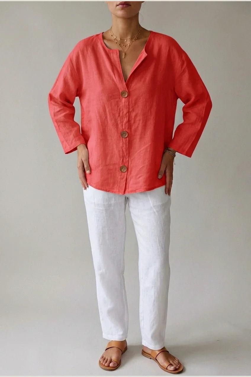 Polyester Relaxed Fit Blouse Button Front Tunic — variant_front